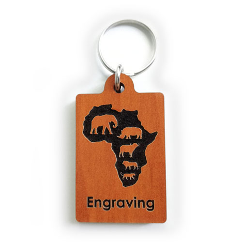 Personalised keyring with Africa map and Big 5 silhouettes – engraved custom keyring for wildlife lovers