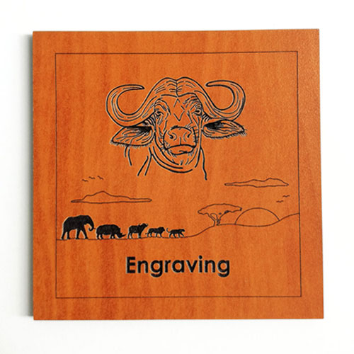 Buffalo wooden coaster with engraved landscape – rugged Big 5 custom drinkware