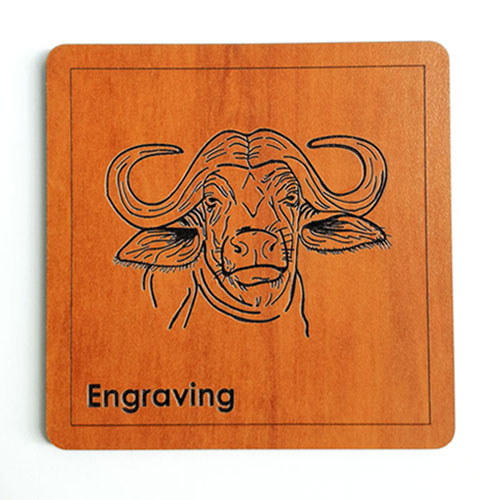 Rustic engraved wooden coaster with buffalo illustration – safari-inspired keepsake or gift