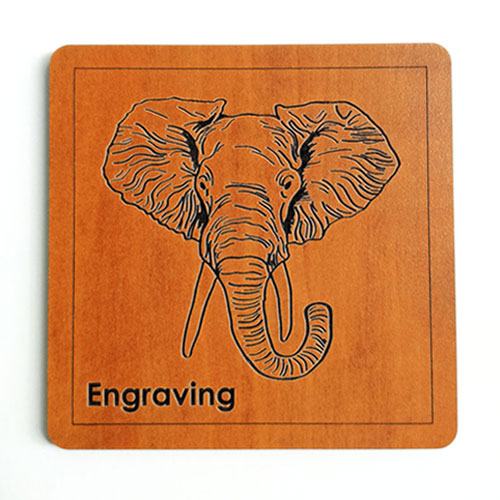 Custom wooden coaster featuring a detailed elephant engraving – African wildlife-themed décor