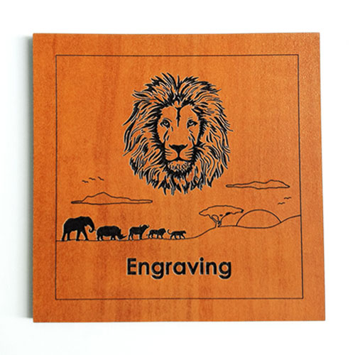 Square lion wooden coaster with full African wildlife scene – engraved custom drinkware accessory