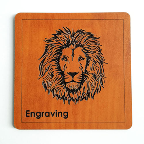 Engraved lion design on a handcrafted wooden coaster – custom Big 5 wildlife gift