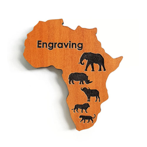Personalised fridge magnet shaped like Africa with Big 5 animal silhouettes – custom wildlife keepsake