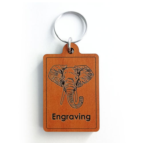Personalised keyring featuring a detailed elephant engraving – handcrafted wooden gift for nature enthusiasts