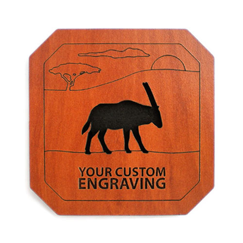 Gemsbok wooden coaster with engraved savanna backdrop – personalized African wildlife design