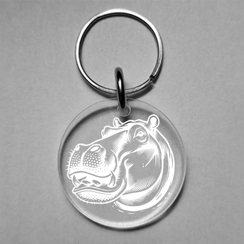 Wine glass charm in clear acrylic with hippo engraving – custom animal-themed drink tag by Wildcrafts