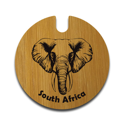 Wooden license disc holder engraved with an African elephant and 'South Africa' text – safari gift by Wildcrafts