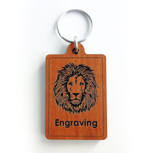 Custom keyring with engraved lion portrait – bold personalised wooden accessory for wildlife lovers